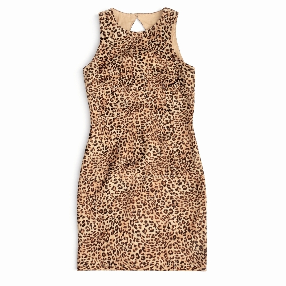 Vtg 100% silk sleeveless leopard animal print mini dress silky classy sz 14